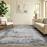 SOANNY Teppich Wohnzimmer Kurzflor, super weich, modern abstrakt, waschbar & rutschfest, für Wohnzimmer, Schlafzimmer, Kinderzimmer, Esszimmer, Büro, Aschgrau, 120x170 cm