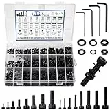 1600 Stück M2 M3 M4 M5 Schrauben Set, Zylinderschrauben, Schwarz Innensechskant Zylinderschrauben mit Muttern Unterlegscheiben, Linsenkopf Gewindeschrauben für Fahrrad, Innensechskantschrauben Muttern