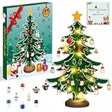 Etopgo Adventskalender 2025, Hölzerner Weihnachtsbaum und 30 Ornamenten, 24 Tage Weihnachten Countdown Adventskalender für Erwachsene, Jungen, Mädchen Weihnachtsdeko Anhänger