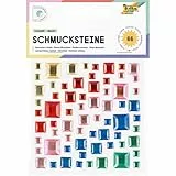 folia 12314 - Schmucksteine SQUARE BASIC, 67 quadratische Glitzersteine in 5 Farben, Aufkleber in 3 Größen, selbstklebend, zum Verzieren und Dekorieren