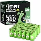 PET N PET Premium Hundekotbeutel, 360 Stück, 24 Rollen, 41% Pflanzenbasiert Kotbeutel für Hunde, Reißfeste und Auslaufsichere Kackbeutel für Hunde, Geruchlos Hundetüten Kotbeutel
