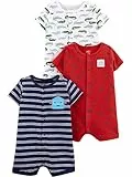 Simple Joys by Carter's Baby Jungen 3-Pack Snap-up Rompers Strampler, Marineblau Streifen/Rot Konstruktion/Weiß Alligator, 0 Monate (3er Pack)