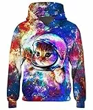 Goodstoworld 3D Kapuzenpullover Kinder Jungen Mädchen Galaxy Katze Fleece Sweatshirt Pullover Coole Druck Lange Ärmel Pulli Hoodie Katze 6-7 Jahre