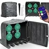 KESSER® Gartensteckdose Steinoptik mit 4 Steckplätzen - mit WiFi Funktion Steuerung per App - Inkl. Montageset, Mehrfachsteckdosen aussen mit 3m Verlängerungskabel Außensteckdose IP44 Dämmerungssensor