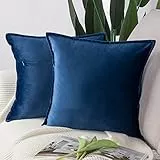 Madizz 2er Set Samt Dekorativ Zierkissenbezüge Luxus Stil Kissenbezug für Sofa für Schlafzimmer Dunkelblau 45x45 cm Quadrat