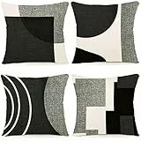ZWJD Kissenbezug 40x40 4er Set Outdoor Kissen Dekokissen Leinen Kissenhülle Kissenbezüge Geometrische Muster Kissenhüllen für Sofa Wohnzimmer Zierkissen 40x40 A083-16