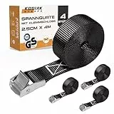 4 Stück Spanngurte 4mx 250kg mit Klemmschloss - 25mm Zurrgurte für Fahrrad - Gepäck & Transport - TÜV/GS geprüft nach DIN EN 12195-2 - KODIAK STRAPS