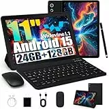 Laptok Tablet, Android Tablet 11 Zoll mit 24GB RAM + 128GB ROM (1TB TF), Octa-Core, Widevine L1, WiFi 6 & BT 5.3, 6800mAh Akku, Dual Kamera – Tablet mit Tastatur, Maus, Stift & Hülle