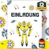 Olgs Einladungskarten Gelber Transformer 12er Set zum Kindergeburtstag, Ausfüllbar, Einladungen inkl. Umschläge
