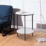 GOLDFAN Beistelltisch Rund Klein Couchtisch Matt Wohnzimmertisch Sofatisch Kaffeetisch Telefontisch Weiß 40x40x60cm