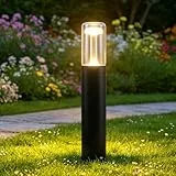 Glitzerlife LED Wegeleuchte Außen Wegelampe - Pollerleuchte Glas IP65 Wetterfest 40cm Gartenleuchte Schwarz 10W Warmweiß Wegbeleuchtung Außenleuchte für Garten Rasen Hof Weg Terrasse Balkon Deko
