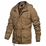 EKLENTSON Herren Fleecejacke Geüfttert Steppjacke Sweatjacke Casual Windbreaker Outdoorjacke Khaki, L