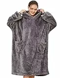 Tuopuda Übergroße Hoodie Sweatshirt Damen Herren Decke Pullover mit Kapuze Langarm Kapuzenpullover Oversized Pulli mit Taschen Super Weiche Gemütliche Warme Riesen Shirt, Grau