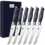 SHAN ZU Steakmesser Set 6 teilig Steakmesserset Profi Scharfe Küchenmesser Kochmesser aus Hochwertigem Carbon Edelstahl Chefmesser mit Ergonomischer K133 Holzgriff- GENBU Series