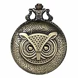 JewelryWe Taschenuhr Retro Eule Quarz Analog Uhr mit Kette Halskette Bronze Geschenk für Herren Damen