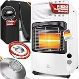 KESSER® 4200 Watt Keramik Piezo Gasheizer inkl. Gasdruckregler Gasschlauch + Schutzhülle, Gasheizofen Heizstrahler Gasheizgerät Infrarot Keramikbrenner, Butan- oder Propangasflaschen bis 15kg, Weiss