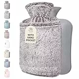 Qomfor Wärmflasche mit weichem Bezug - 2L Wärmeflasche mit Kängurutasche Auslaufsicher - Bettflasche für Erwachsene und Kinder, ideal für Schmerzlinderung - Flauschigem Kuschelbezug (Dunkelgrau)