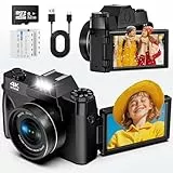 Digitalkamera, 56MP 4K Fotokamera mit 180° Flip 3.0' Bildschirm, 16X Autofokus Kompaktkamera mit 32G SD Karte& Zwei 1500mAh Batterien für Kinder Erwachsene Ältere Anfänger