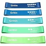 Gritin Fitnessbänder [5er Set] Widerstandsbänder mit 5 Stufen, 100% Latex Fitnessband Resistance Terra Bands mit Deutscher Übungsanleitung & Tragebeutel, Gymnastikband für Muskelaufbau, Yoga, Pilates