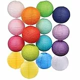 16 Stück Bunte Papierlaternen, Papierlampions Runde, Chinese Runde Papier Laterne, Lampenschirm aus handbemaltem Papier, Verwendet für Malerei und Dekoration (16 Farben)