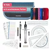 CALCUSO GEOMETRIE SET PRO in blauer Federmappe/Federmäppchen mit Zirkel und Geodreieck - Praktisches Mäppchen für Schule, Uni, Büro und Zeichnungen - Ideal als Geometrie-Set für die Schule