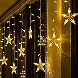 BLOOMWIN Lichtervorhang Stern Lichterkettenvorhang USB 8Modi Stimmungslichter Weihnachtsbeleuchtung für Fenster Tür Innen Sternenvorhang Warmweiß