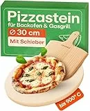 Praknu Pizzastein für Backofen & Gasgrill inkl. Pizzasschieber - Pizzastein aus Cordierit für knusprigen Pizzaboden wie vom Italiener - bis 900 °C