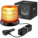Justech 72LED Warnleuchten Notbeleuchtung Rundumleuchte 16x16x12.5cm Blitzleuchte 6 Blitzmuster mit 5m Netzkabel 12/24V Amber Notfallblinklampe Magnetfuß mit E57 Zulassung und Zigarettenanzünde