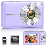 Digitalkamera 1080P 44MP Vlogging Kamera für Kinder Jugendliche, FHD Kompaktkamera Fotokamera mit 2,4' Bildschirm 16X Zoom, Anti-Shake Minikamera für Anfänger Studenten Jungen Mädchen-Lila