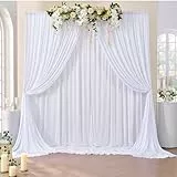3×3 m Weiß Hochzeit Hintergrund Vorhang, 2 Platten 1,5×3m Faltenfreie Seide Polyester Weißer Fotowand Hintergrund Fotografie, Geburtstag Party Babydusche Deko Kulissen Hintergründe Vorhänge