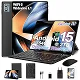 SUAAT 2026 Tablet 10 Zoll Android 15 Octa Core Tablet mit 64 GB ROM + 2 TB TF | 5G + 2,4G WiFi |GMS| Bluetooth 5.0 |8 MP + 5 MP | Typ C,Touchscreen-Tablet mit Hülle, Tastatur und Maus-Schwarz