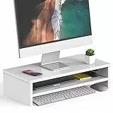 FITUEYES Monitorständer mit 2 Ebenen, 54 x 25,5 cm, Großer Computer-Laptop-Ständer mit Stauraum für Tastaturen, Schreibtisch-Organizer für Heim- und Bürobedarf, Weiß