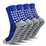 ZAKASA Fussball Grip Socken Herren: Antirutsch Sport Fußballsocken Männer ABS Rutschfeste Herren Anti Rutsch Socken mit Noppen EU 43-46 Blue-4 Paare