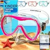KAIMANA Taucherbrille Kinder inkl. Tragetasche, besonders Bequeme Tauchmaske Kinder mit Silikonband, Pink