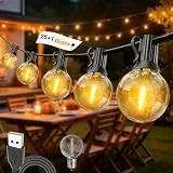 IKERY USB-Garten-Lichterkette, 15 m, warmweiß, 25 + 1 COB-Globus-Leuchtmittel, IP65 wasserdicht, festliche Lichter für den Innen- und Außenbereich, für Pavillon, Weihnachten, Hinterhof, Party,