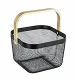 WENKO Badkorb Mod. Bambusa, Dekorativer Korb aus matt lackiertem Stahl kombiniert mit hochwertigem Bambus Tragegriff, Tragekorb im Loft-Style, trendiges Accessoire in 25 x 17 x 25 cm, Schwarz/Natur