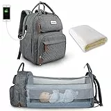 SNDMOR Wickeltasche Rucksack, Baby Wickeltasche mit Wickelstation, Große Unisex Babytasche mit Wickelunterlage, Großes Fassungsvermögen, Wasserdicht und Stylisch (Hellgrau)