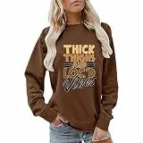 Sweatshirt Damen Pullover Briefe Drucken Rundhals Langarmshirt Ohne Kapuze Warm Pulli Oberteile Baumwolle Sweatshirts Elegant Bluse Winter Sweater Sweatpullover für Damen Braun M