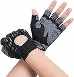 flintronic Fitness Handschuhe, Atmungsaktive Trainingshandschuhe mit Mikrofasergewebe, Rutschfester Silikon Gym Gloves Gewichtheben Handschuhe, Sporthandschuhe für Damen Herren - Schwarz (M)