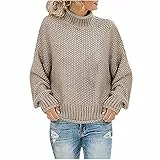 EMATOP Damen Baumwolle Rollkragenpullover Basic Einfarbig Pullover ohne Kapuze Langarm Sweatshirt Herbst Winter Warm Rollkragen Pulli Fleecepullover Vintage Elegant Strickpullover für Frauen