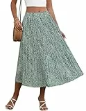 Zeagoo Damen Midi Röcke Elastische Hohe Taille Rock Polka Dot Casual Faltenrock mit Taschen, Grün, Groß