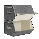 SONGMICS Aufbewahrungsbox, 2er Set, stapelbare Faltbox mit Stoffbezug, magnetischem Klappdeckel, Metallrahmen und seitlichen Griffen, für Accessoires, Spielzeug, Kleidung, dunkelgrau RYLB02G