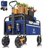 KESSER® Bollerwagen faltbar Handwagen Transportkarre max. 150kg Tragkraft & 360° PVC-Reifen Gerätewagen inkl. 2 Netztaschen, Seitentasche & Abdeckung Transportwagen Gartenanhänger ohne Dach, Blau