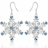 WOVEE Schneeflocken Hängend Ohrringe Hellblau AAA Zirkonia Hängeohrringe Schneeflocken Anhänger Weihnachten Schmuck Geschenke für Damen Frauen