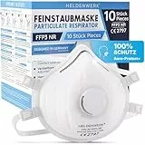 HELDENWERK® FFP3 Maske mit Ventil – 5er, 10er oder 20er Set – Atemschutzmaske/Staubschutzmaske zertifiziert Ausatemventil – Staubschutzmasken mit verstellbaren Hinterkopfband (10er Vorteilspack)