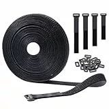 GripZz Wiederverwendbare Klettband, 5 m x 2 cm mit 25 Schnallen Rolle Einstellbare Kabelriemen mit Schlaufen, Hakenband zum maßschneiden, für Kabelmanagement und Aufbewahrung