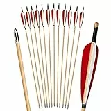 Huntingdoor 12er Holzpfeile mit 5' Naturfedern 31 Zoll Pfeile für Bogenschießen Erwachsene Bogenpfeil in Handarbeit Pfeil für Traditionellen Bogen Recurvebogen (Rot-Weiß Federn)