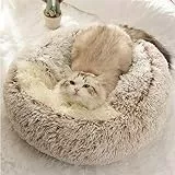 linlinfa Flauschiges Katzenbett, rund, weiches Plüsch, Höhle mit Kapuze, Katzenbett, für den Winter, warm, Schlafkissen, rutschfest, maschinenwaschbar, für Katzen und Welpen-Kaffee-Plüsch
