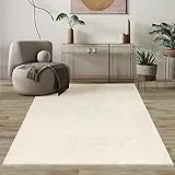 Mia's Teppiche Comfort Moderner Flauschiger Kurzflor Teppich, Anti-Rutsch Unterseite, Waschbar bis 30 Grad, Super Soft, Felloptik, Beige, 80 x 150 cm