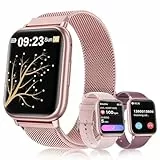 Loekneue New Smartwatch Damen mit Telefonfunktion Bluetooth 1.83' Tocuh Uhr mit Menstruationszyklus Schlafüberwachung SpO2 Pulsuhr IP68 Fitness-Überwachung Schrittzähler Android IOS (Pink Gold)